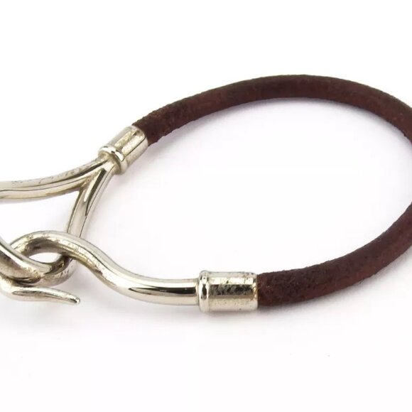 HERMES bracelet leather ?~ Silver Material Authentic used T18046 - Picture 2 of 9